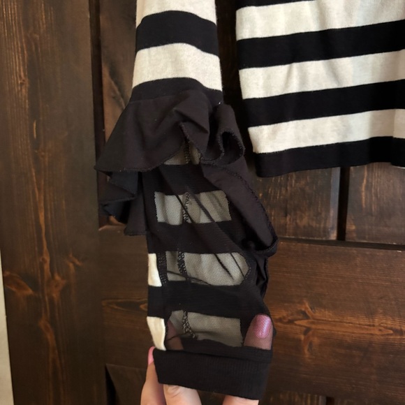 Zara Black and White Striped Cropped Long Sleeve Top Large - Picture 4 of 5